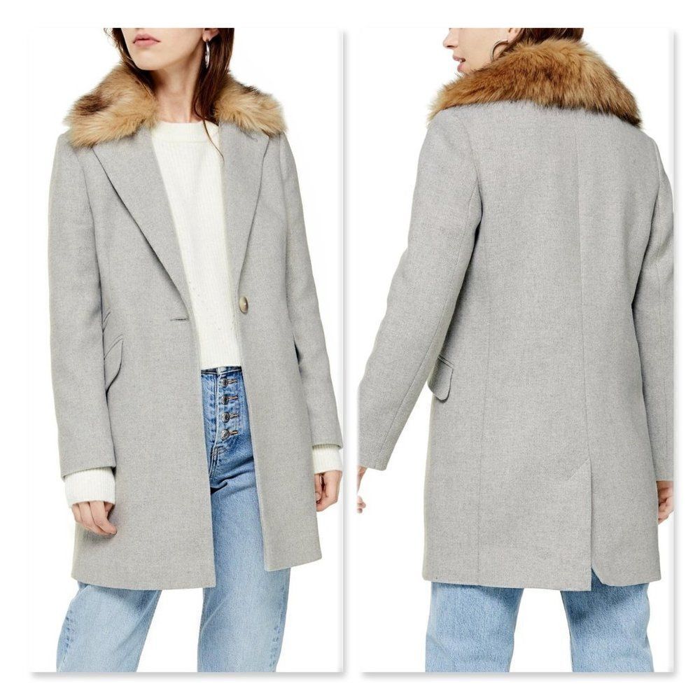 Topshop Monica Faux Fur Collar Coat